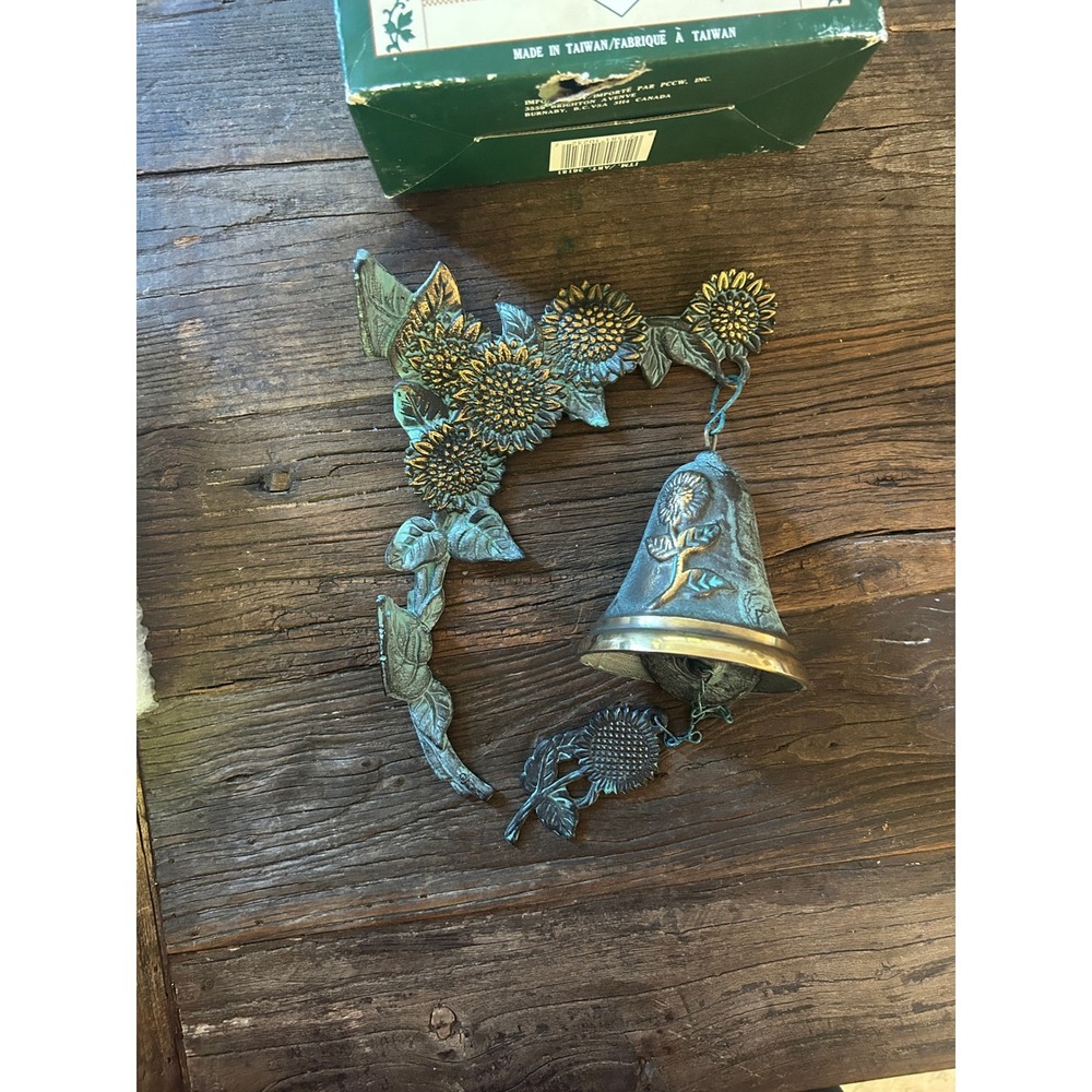 Vintage Kirkland Manor Solid Brass Sunflower Garden Bell Wind Chime Wall Mount